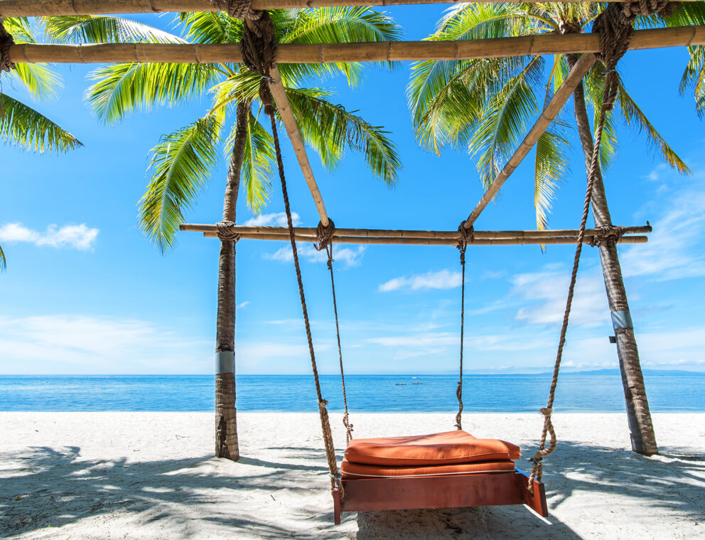 Tropical beach hanging bed relaxation