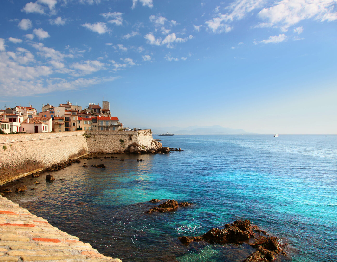 Seawall and historic harbor of Antibes France
