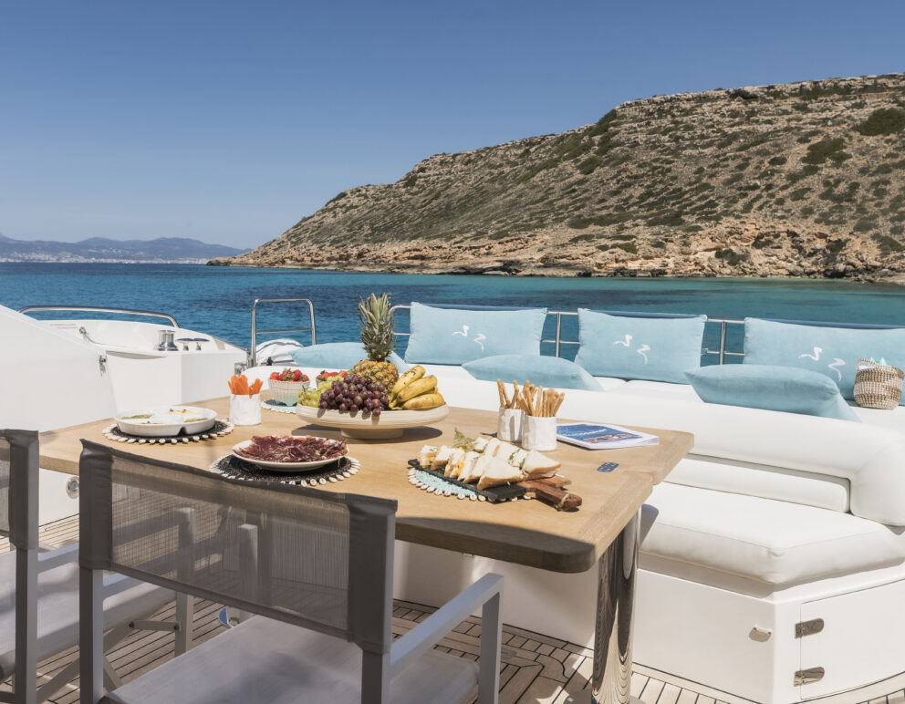 Cabrera Island viewed from the deck of a yacht