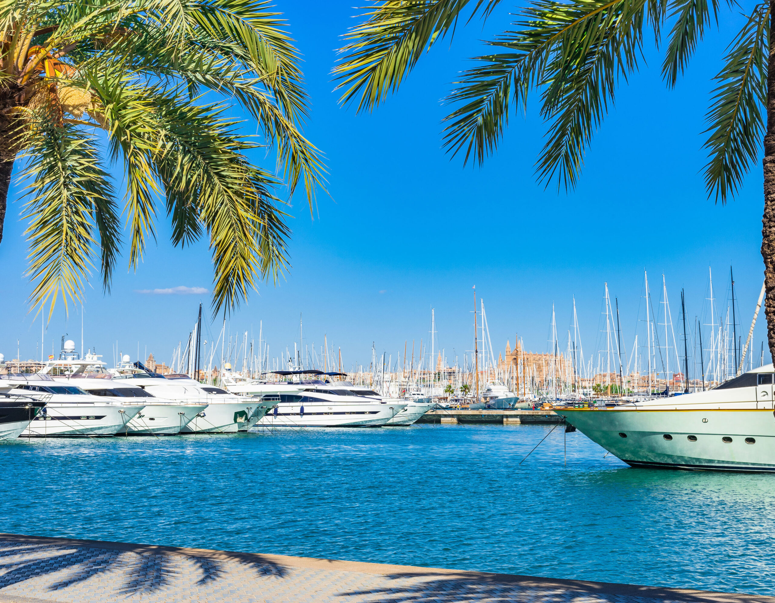 Luxury yachts at marina of Palma de Mallorca, Spain Mediterranean Sea, Balearic Islands