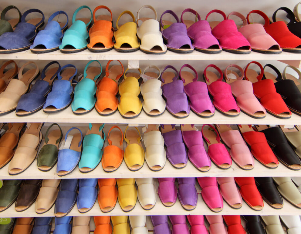 Multicolor abarques. Typical shoes from Menorca.