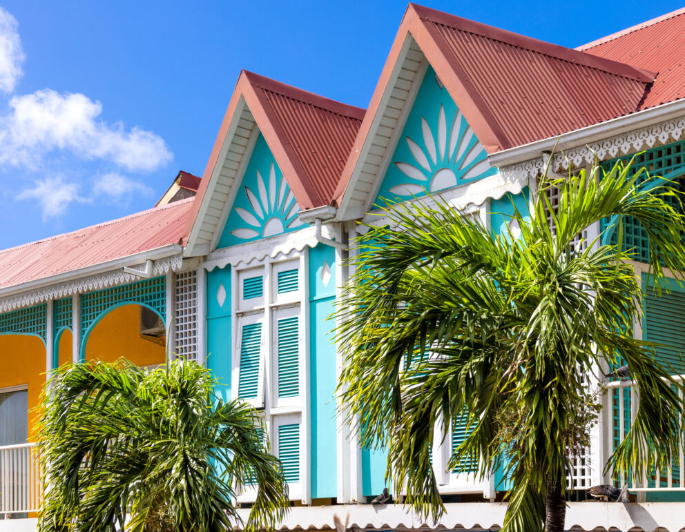 Colonial scenic colorful streets of Marigot in Saint Martin