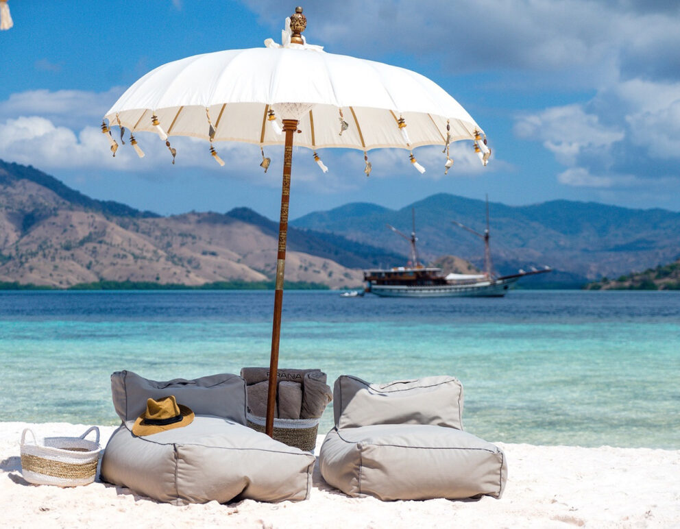 Luxury picnic setup on Padar Island beach