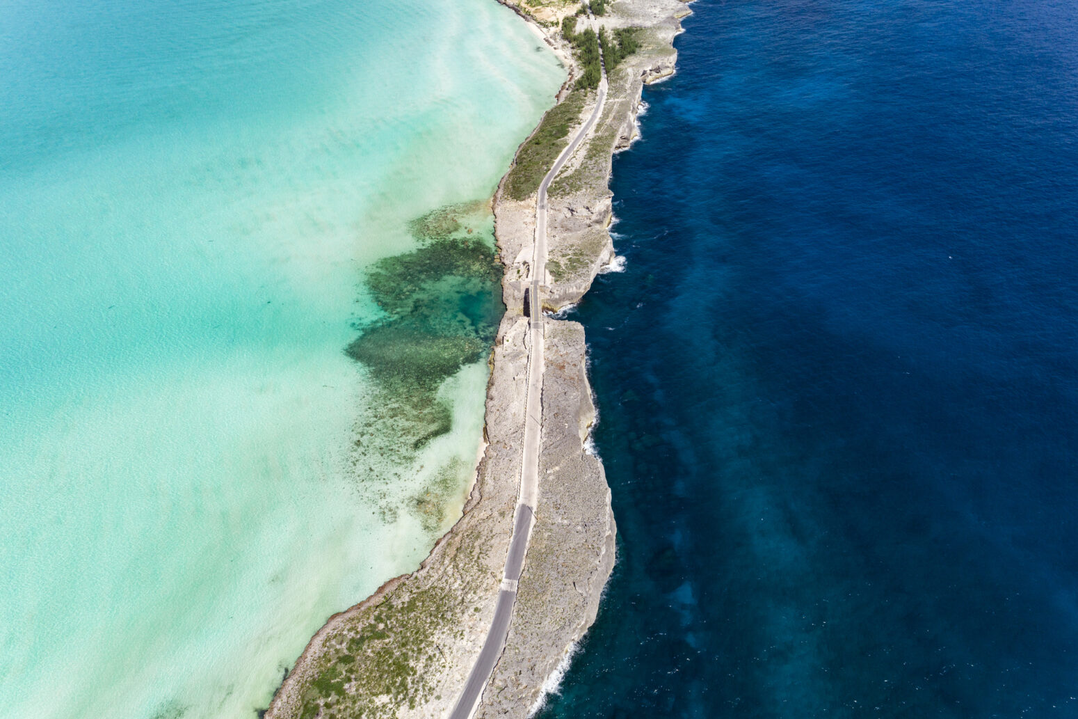 The Glass Window Bridge in Eleuthera, where the deep Atlantic meets the turquoise Caribbean Sea