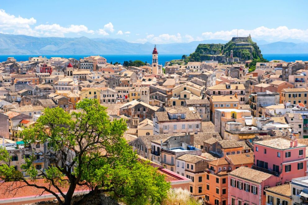 Panoramic view of Corfu’s Old Town in the Ionian Islands, with historic buildings