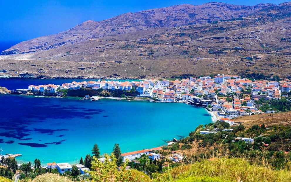 Charming coastal village on Andros Island, framed by stunning blue Caribbean waters