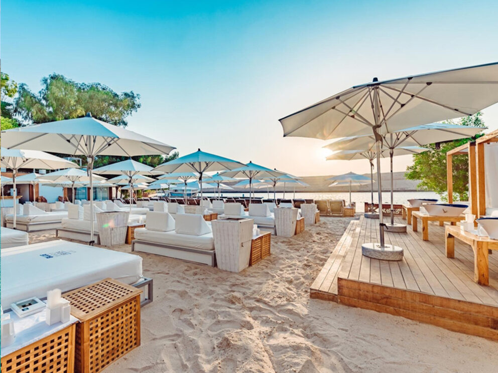 VIP tables and sun loungers at blue marlin, Ibiza.