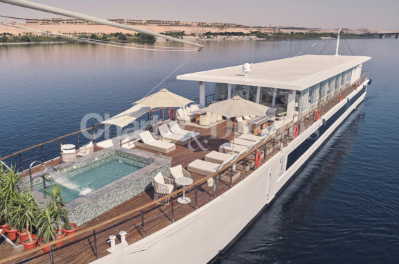 Berge Yacht Nile Egypt, foredeck and pool detail